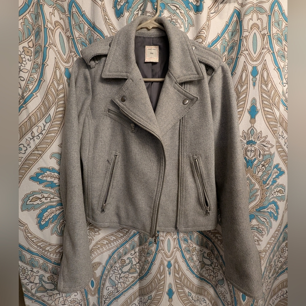 Cropped Wool Blend Moto Jacket - image 1